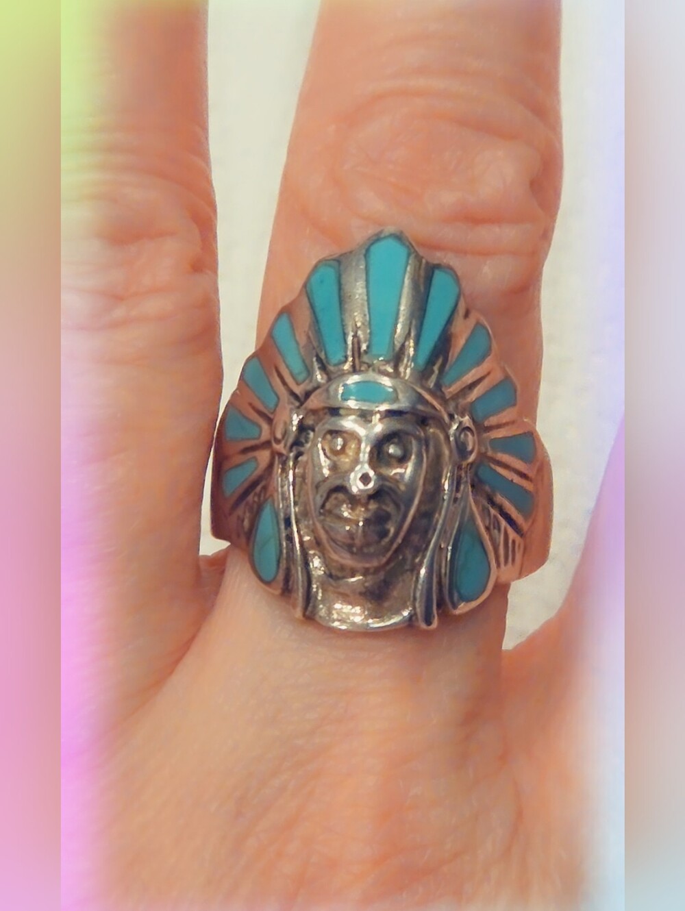 Estate Sterling Silver Turquoise Gemstone Ring Sz 13